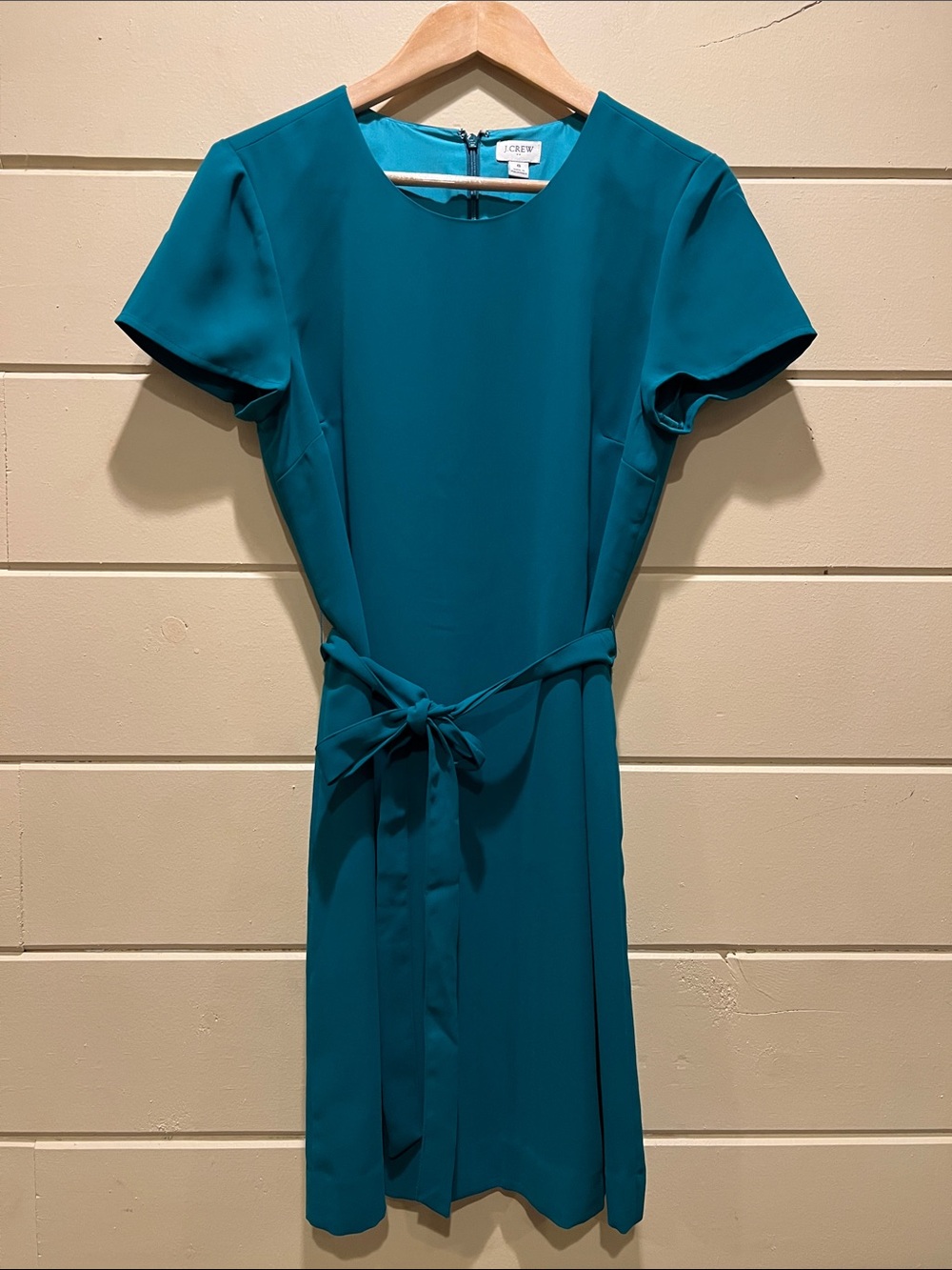 J. Crew Teal Short-Sleeve Sheath Dress with Self Tie Belt